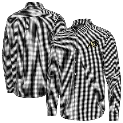 Men's Antigua Black Colorado Buffaloes Ellis Woven Tri-Blend Long Sleeve Button-Down Shirt