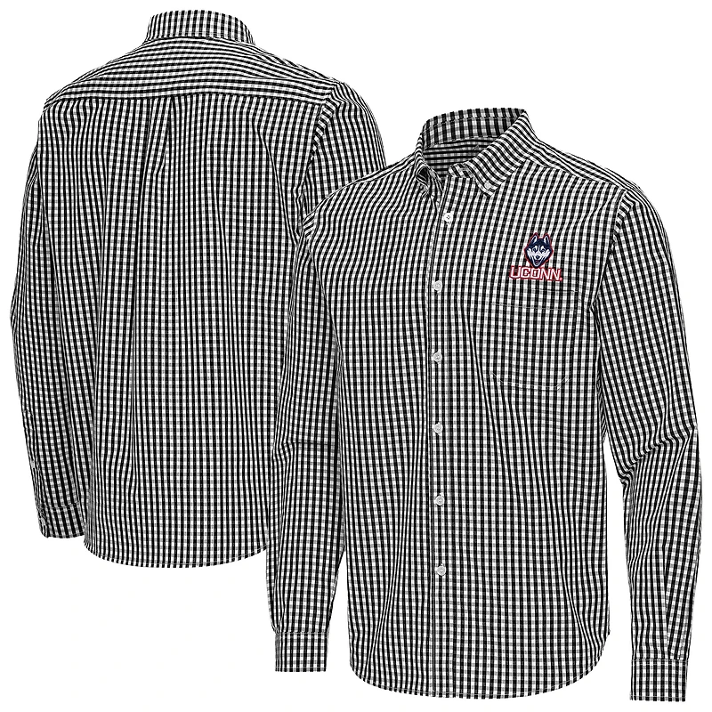 Men's Antigua Black UConn Huskies Ellis Woven Tri-Blend Long Sleeve Button-Down Shirt