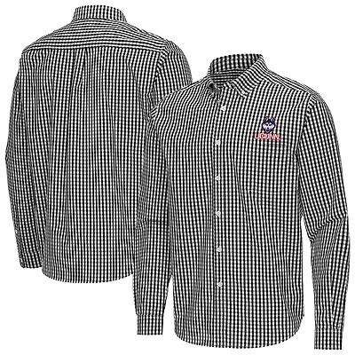 Men's Antigua Black UConn Huskies Ellis Woven Tri-Blend Long Sleeve Button-Down Shirt