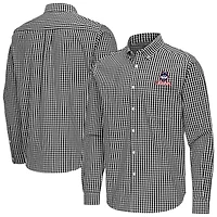 Men's Antigua Black UConn Huskies Ellis Woven Tri-Blend Long Sleeve Button-Down Shirt