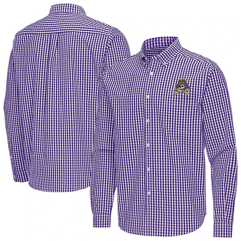 Men's Antigua Purple ECU Pirates Ellis Woven Tri-Blend Long Sleeve Button-Down Shirt