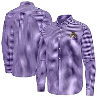 Men's Antigua Purple ECU Pirates Ellis Woven Tri-Blend Long Sleeve Button-Down Shirt