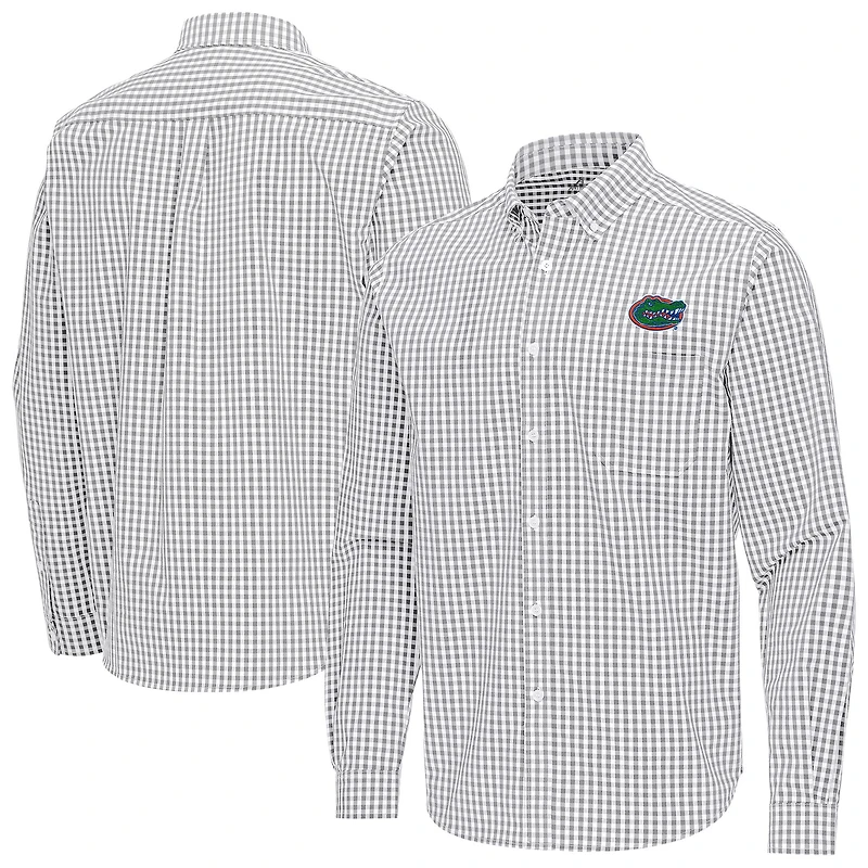 Men's Antigua Gray Florida Gators Ellis Woven Tri-Blend Long Sleeve Button-Down Shirt
