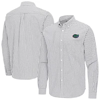 Men's Antigua Gray Florida Gators Ellis Woven Tri-Blend Long Sleeve Button-Down Shirt
