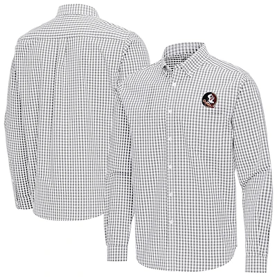 Men's Antigua Gray Florida State Seminoles Ellis Woven Tri-Blend Long Sleeve Button-Down Shirt