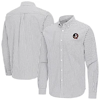 Men's Antigua Gray Florida State Seminoles Ellis Woven Tri-Blend Long Sleeve Button-Down Shirt