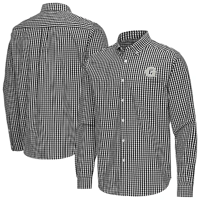 Men's Antigua Black Georgetown Hoyas Ellis Woven Tri-Blend Long Sleeve Button-Down Shirt