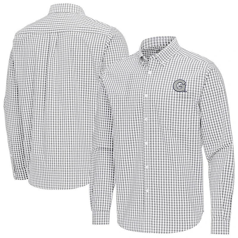 Men's Antigua Gray Georgetown Hoyas Ellis Woven Tri-Blend Long Sleeve Button-Down Shirt