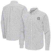 Men's Antigua Gray Georgetown Hoyas Ellis Woven Tri-Blend Long Sleeve Button-Down Shirt