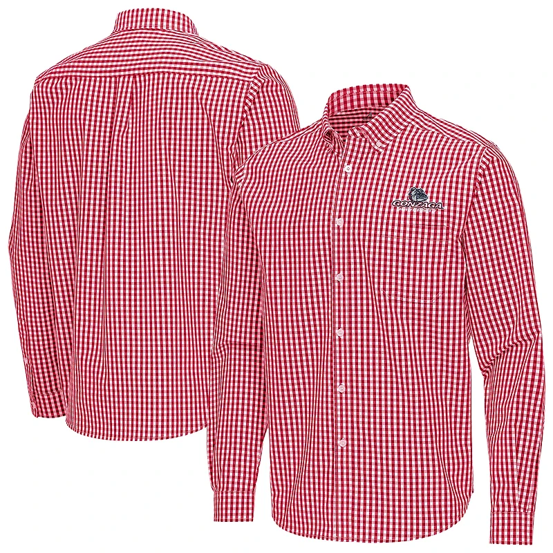 Men's Antigua Red Gonzaga Bulldogs Ellis Woven Tri-Blend Long Sleeve Button-Down Shirt