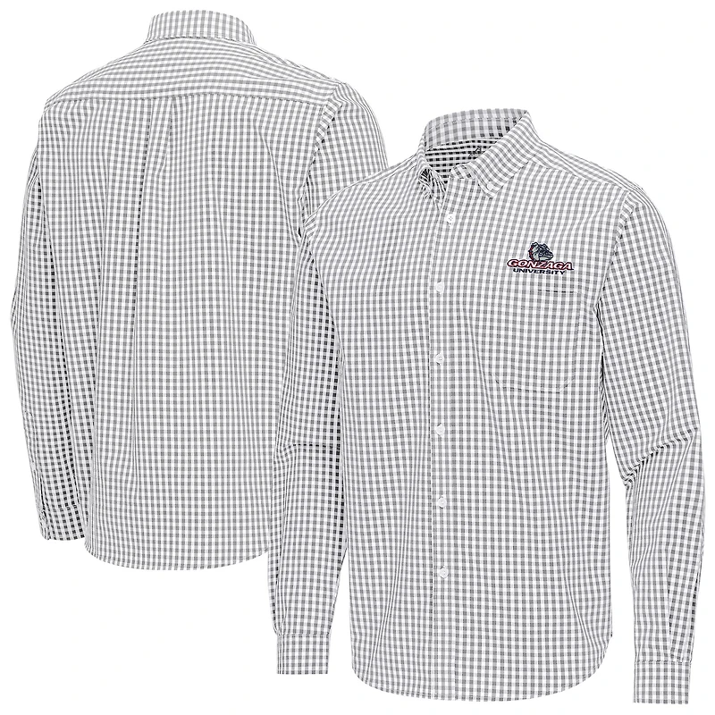 Men's Antigua Gray Gonzaga Bulldogs Ellis Woven Tri-Blend Long Sleeve Button-Down Shirt