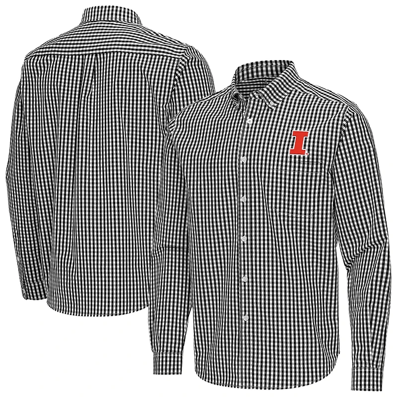 Men's Antigua Black Illinois Fighting Illini Ellis Woven Tri-Blend Long Sleeve Button-Down Shirt