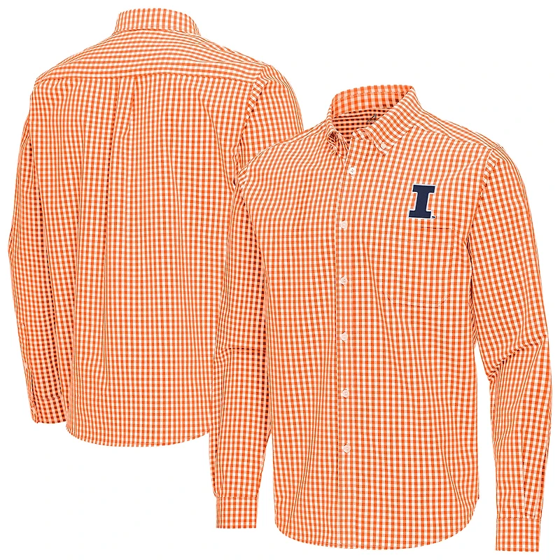 Men's Antigua Orange Illinois Fighting Illini Ellis Woven Tri-Blend Long Sleeve Button-Down Shirt