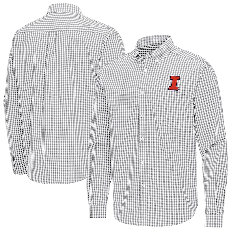 Men's Antigua Gray Illinois Fighting Illini Ellis Woven Tri-Blend Long Sleeve Button-Down Shirt