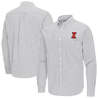 Men's Antigua Gray Illinois Fighting Illini Ellis Woven Tri-Blend Long Sleeve Button-Down Shirt