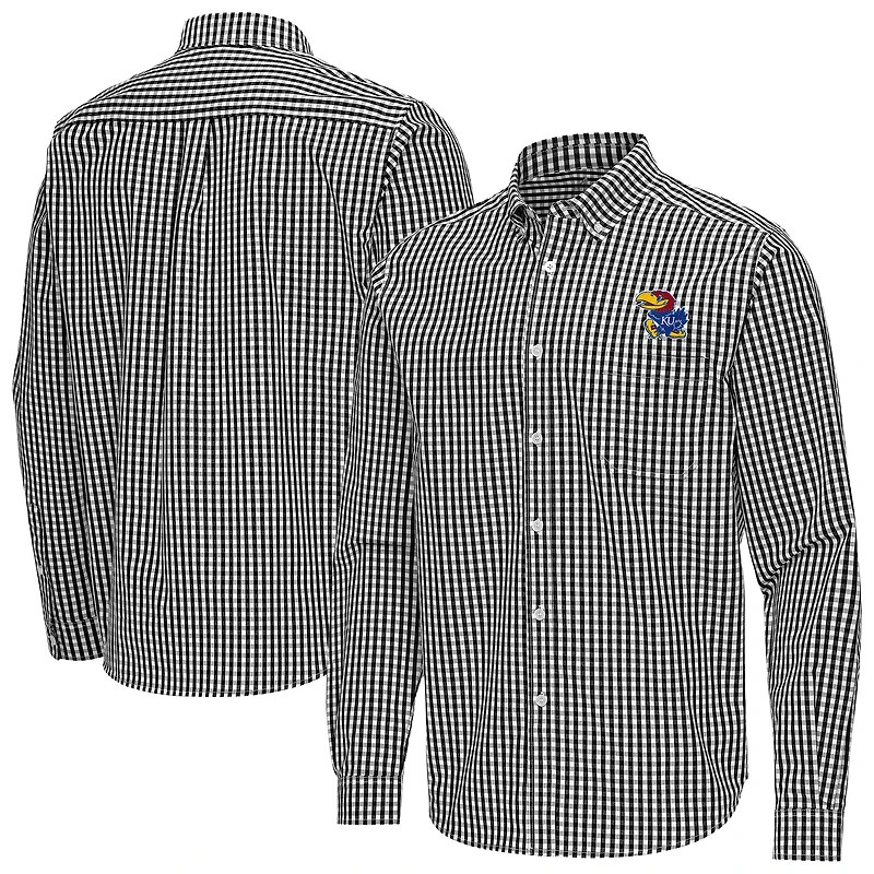 Men's Antigua Kansas Jayhawks Ellis Woven Tri-Blend Long Sleeve Button-Down Shirt