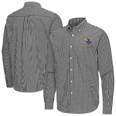 Men's Antigua Kansas Jayhawks Ellis Woven Tri-Blend Long Sleeve Button-Down Shirt