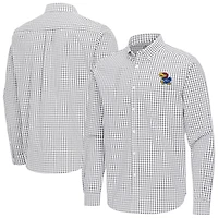Men's Antigua Gray Kansas Jayhawks Ellis Woven Tri-Blend Long Sleeve Button-Down Shirt