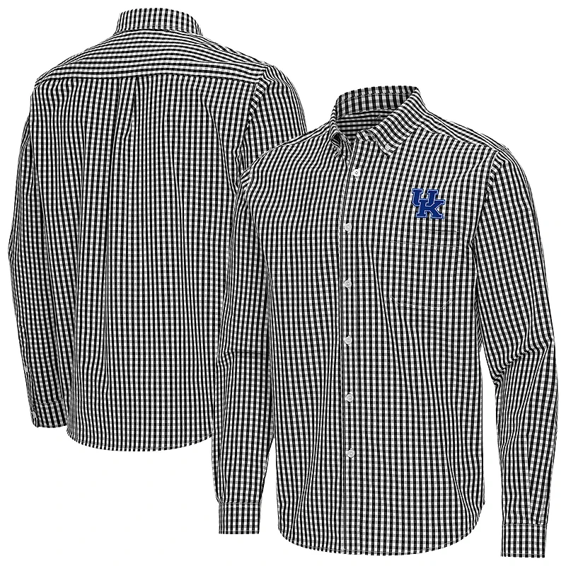 Men's Antigua Black Kentucky Wildcats Ellis Woven Tri-Blend Long Sleeve Button-Down Shirt