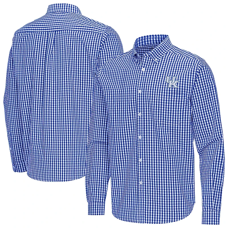 Men's Antigua Royal Kentucky Wildcats Ellis Woven Tri-Blend Long Sleeve Button-Down Shirt