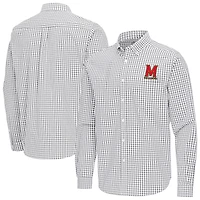 Men's Antigua Gray Maryland Terrapins Ellis Woven Tri-Blend Long Sleeve Button-Down Shirt