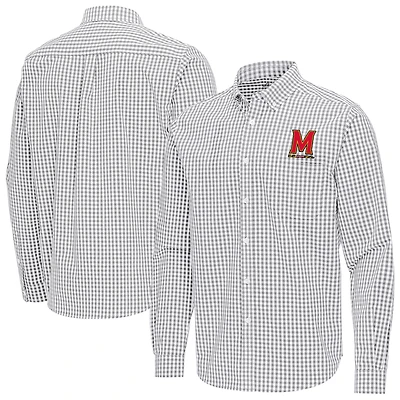 Men's Antigua Gray Maryland Terrapins Ellis Woven Tri-Blend Long Sleeve Button-Down Shirt