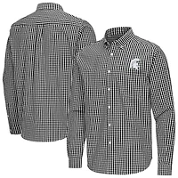 Men's Antigua Black Michigan State Spartans Ellis Woven Tri-Blend Long Sleeve Button-Down Shirt