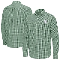 Men's Antigua Green Michigan State Spartans Ellis Woven Tri-Blend Long Sleeve Button-Down Shirt