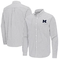 Men's Antigua Gray Michigan Wolverines Ellis Woven Tri-Blend Long Sleeve Button-Down Shirt