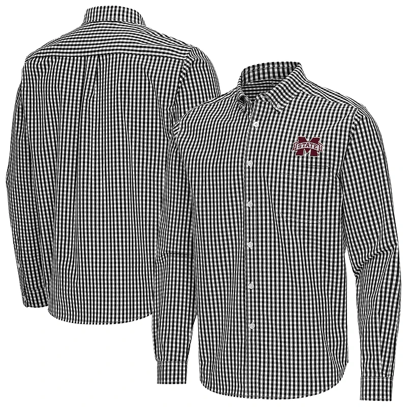 Men's Antigua Black Mississippi State Bulldogs Ellis Woven Tri-Blend Long Sleeve Button-Down Shirt
