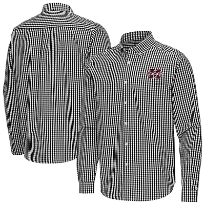 Men's Antigua Black Mississippi State Bulldogs Ellis Woven Tri-Blend Long Sleeve Button-Down Shirt