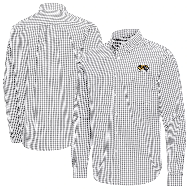 Men's Antigua Gray Missouri Tigers Ellis Woven Tri-Blend Long Sleeve Button-Down Shirt