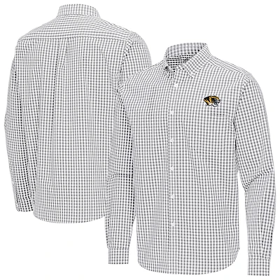 Men's Antigua Gray Missouri Tigers Ellis Woven Tri-Blend Long Sleeve Button-Down Shirt