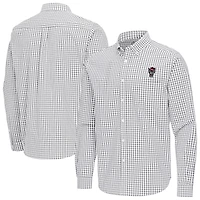 Men's Antigua Gray NC State Wolfpack Ellis Woven Tri-Blend Long Sleeve Button-Down Shirt