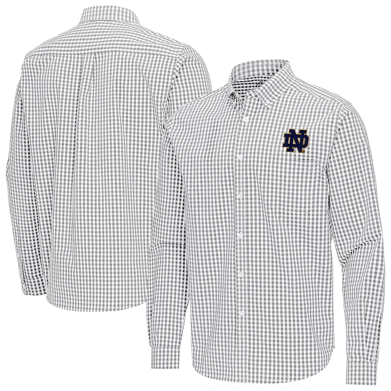 Men's Antigua Gray Notre Dame Fighting Irish Ellis Woven Tri-Blend Long Sleeve Button-Down Shirt