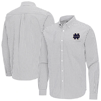 Men's Antigua Gray Notre Dame Fighting Irish Ellis Woven Tri-Blend Long Sleeve Button-Down Shirt