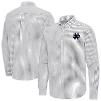 Men's Antigua Gray Notre Dame Fighting Irish Ellis Woven Tri-Blend Long Sleeve Button-Down Shirt