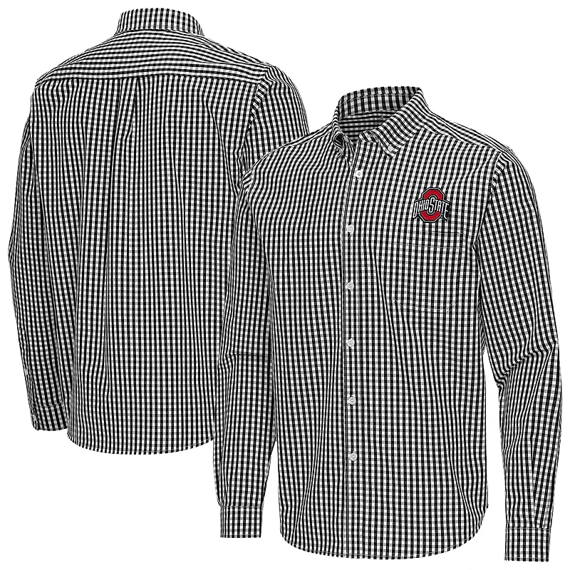 Men's Antigua Black Ohio State Buckeyes Ellis Woven Tri-Blend Long Sleeve Button-Down Shirt