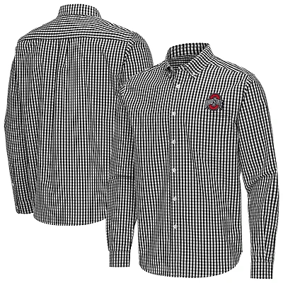 Men's Antigua Black Ohio State Buckeyes Ellis Woven Tri-Blend Long Sleeve Button-Down Shirt