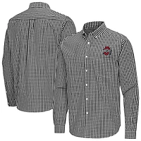Men's Antigua Black Ohio State Buckeyes Ellis Woven Tri-Blend Long Sleeve Button-Down Shirt