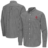Men's Antigua Black Oklahoma Sooners Ellis Woven Tri-Blend Long Sleeve Button-Down Shirt