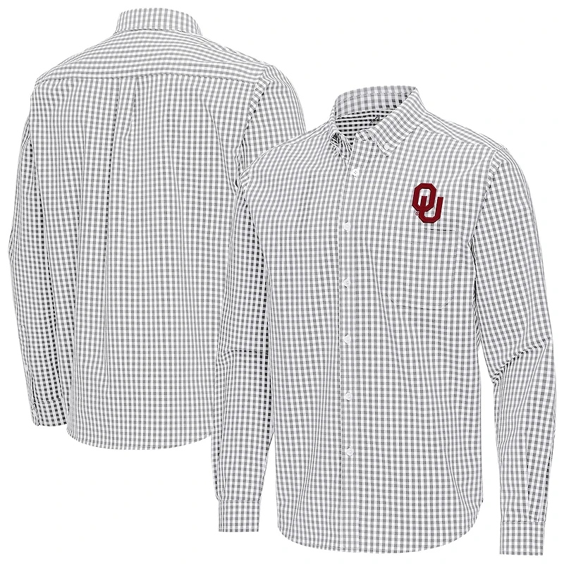Men's Antigua Gray Oklahoma Sooners Ellis Woven Tri-Blend Long Sleeve Button-Down Shirt