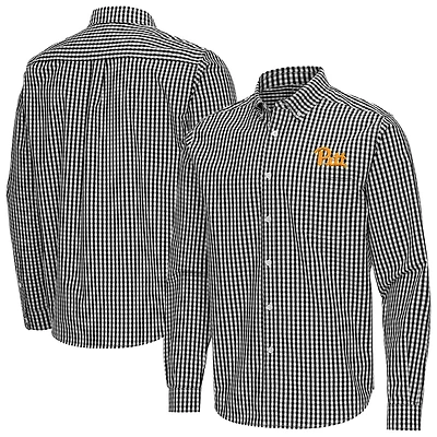 Men's Antigua Black Pitt Panthers Ellis Woven Tri-Blend Long Sleeve Button-Down Shirt