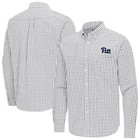 Men's Antigua Gray Pitt Panthers Ellis Woven Tri-Blend Long Sleeve Button-Down Shirt