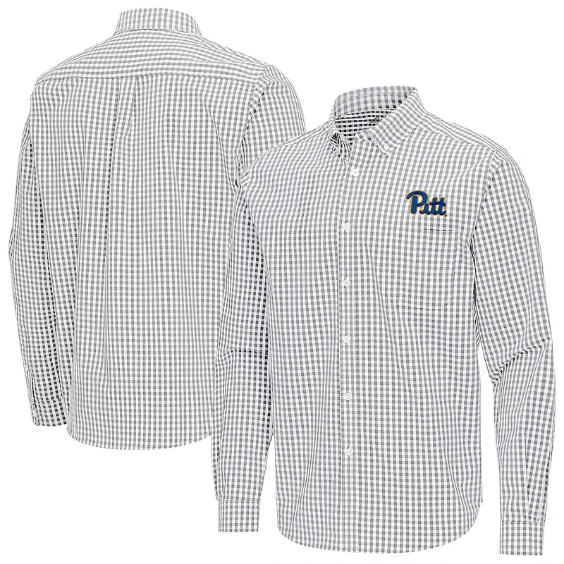Men's Antigua Gray Pitt Panthers Ellis Woven Tri-Blend Long Sleeve Button-Down Shirt