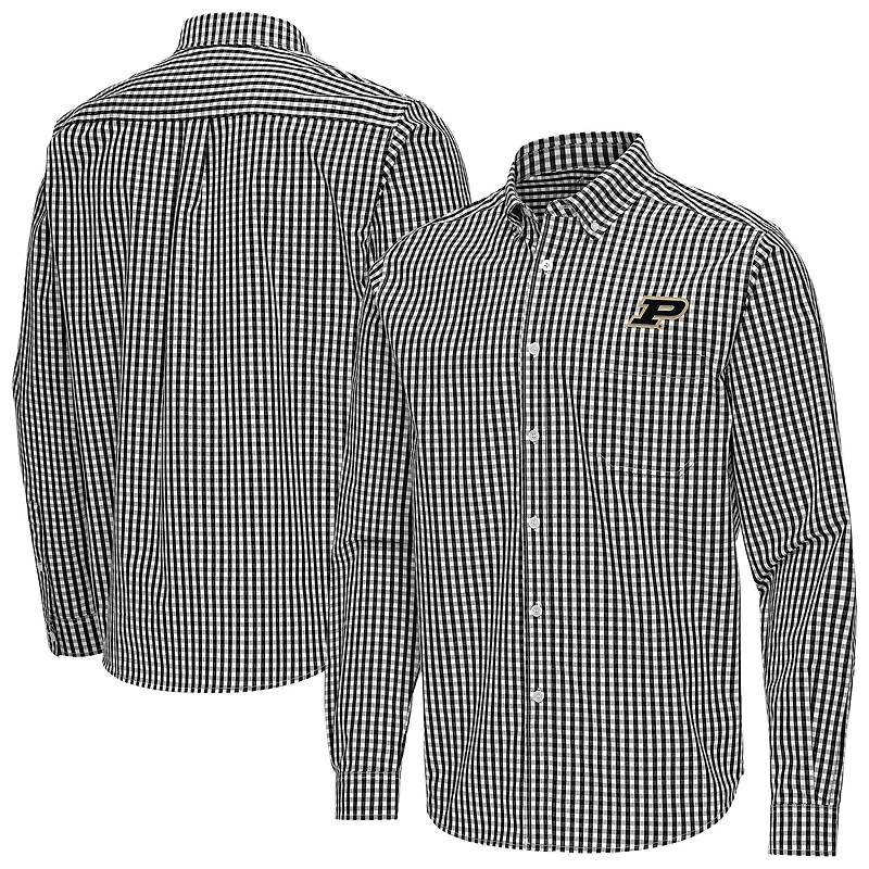 Men's Antigua Black Purdue Boilermakers Ellis Woven Tri-Blend Long Sleeve Button-Down Shirt