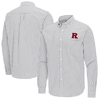 Men's Antigua Gray Rutgers Scarlet Knights Ellis Woven Tri-Blend Long Sleeve Button-Down Shirt