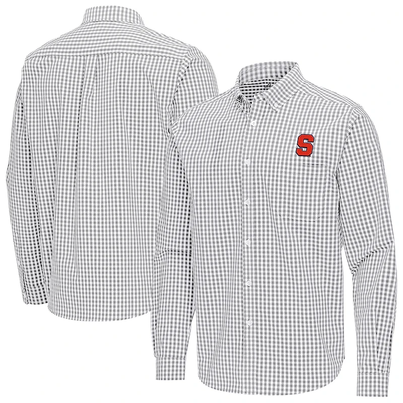 Men's Antigua Gray Syracuse Orange Ellis Woven Tri-Blend Long Sleeve Button-Down Shirt