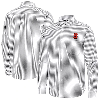 Men's Antigua Gray Syracuse Orange Ellis Woven Tri-Blend Long Sleeve Button-Down Shirt