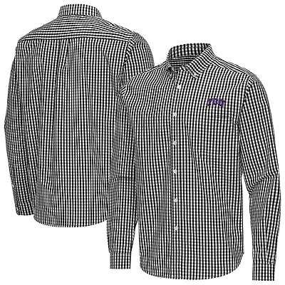 Men's Antigua TCU Horned Frogs Ellis Woven Tri-Blend Long Sleeve Button-Down Shirt